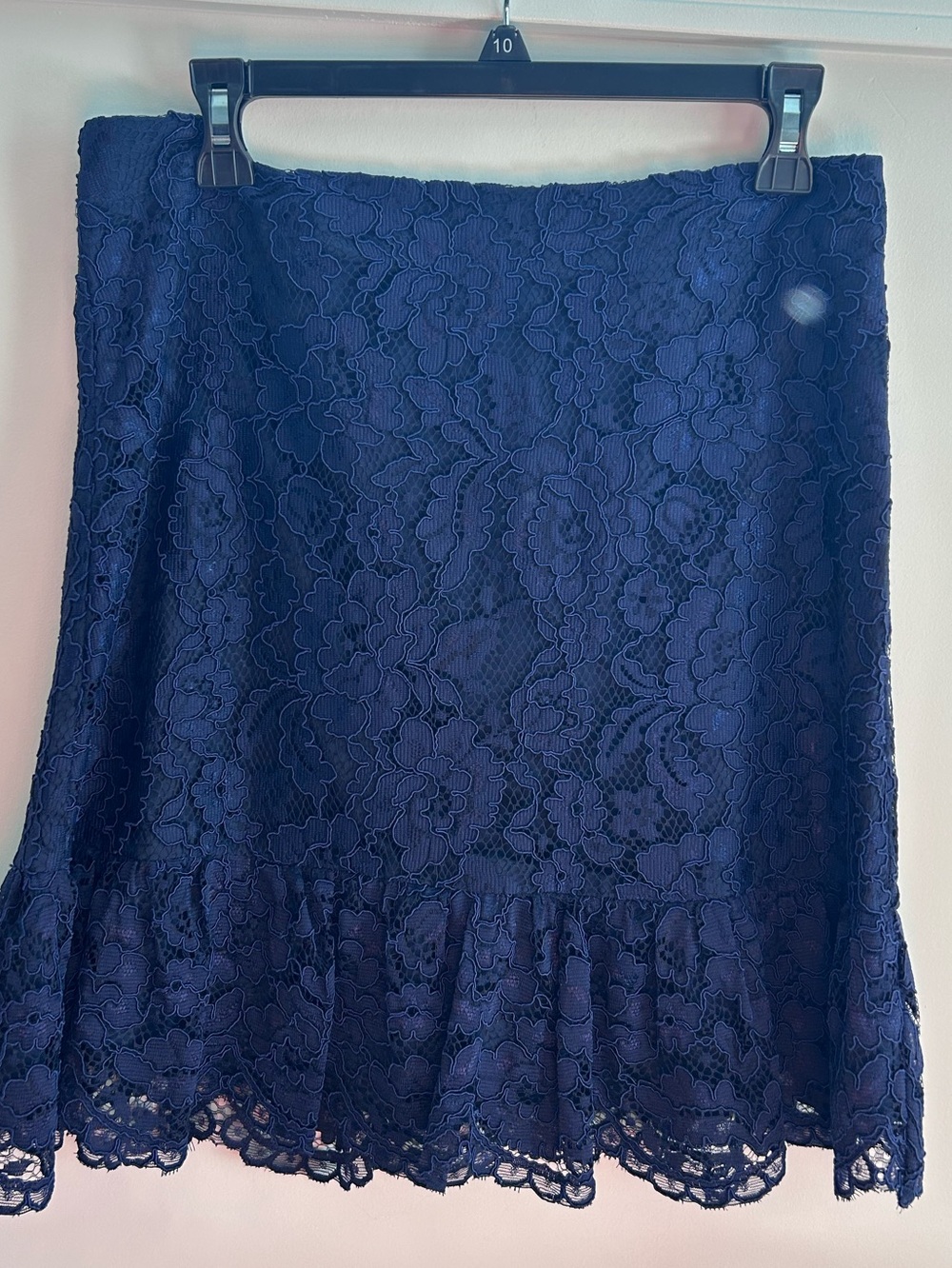 Draper James Navy Lace Ruffle-Hem Mini Skirt-8